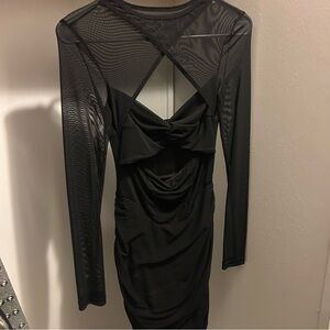 Black Dress w Mesh Top and Cut Out Midriff